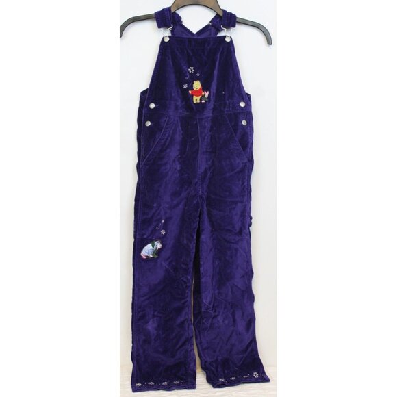 VTG 90s Disney Winnie Pooh Purple Velvet Overalls sz 7/8 NWT Snowflake Velveteen - Picture 1 of 9